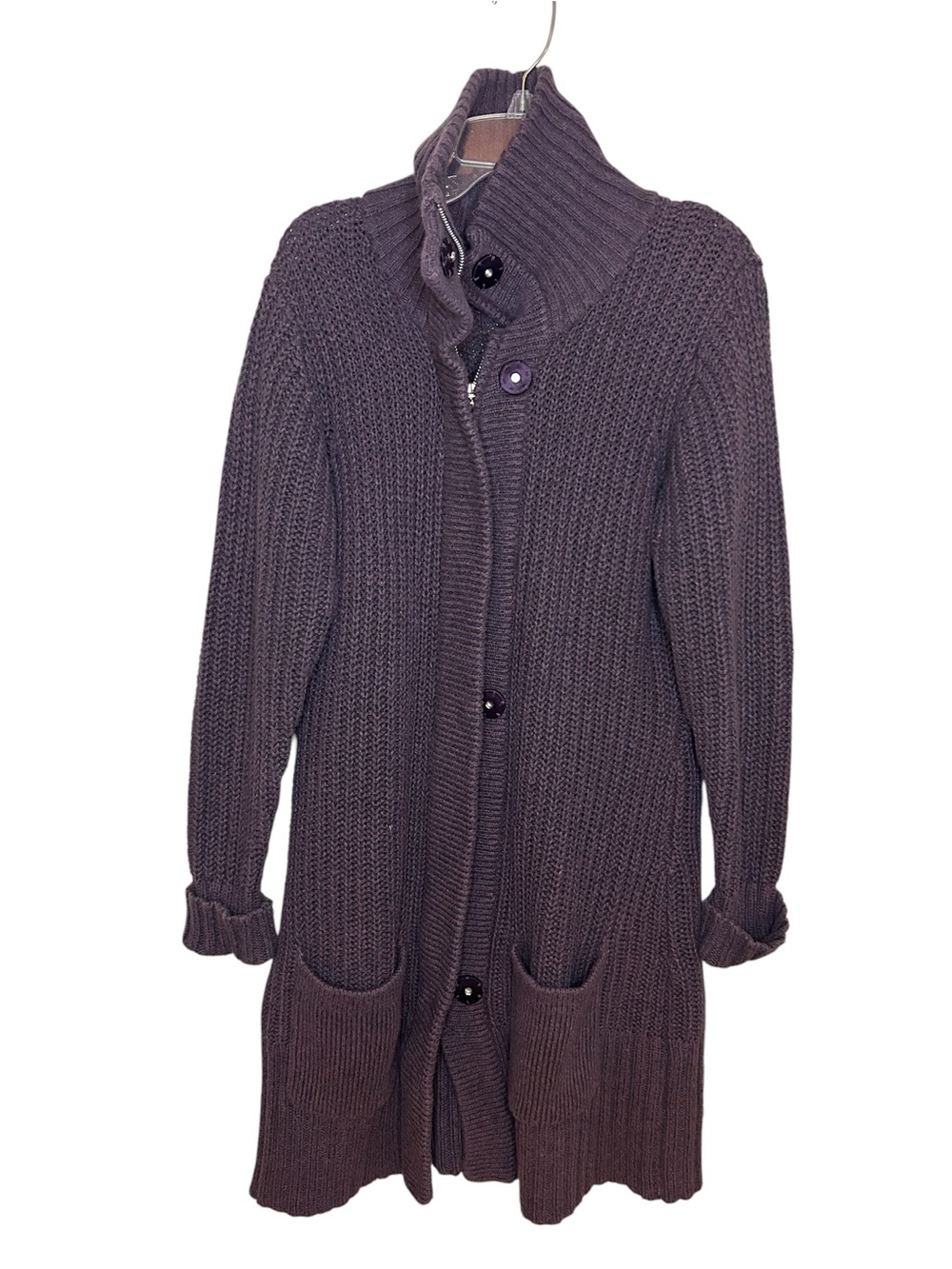 Merrell Chunky Knit Button Zip Cardigan Sweater Purple Women’s medium